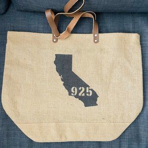 Jute Eco Rustic Natural Large Tote Bag California Map Print 20.5x15.5” NWT